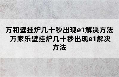 万和壁挂炉几十秒出现e1解决方法 万家乐壁挂炉几十秒出现e1解决方法